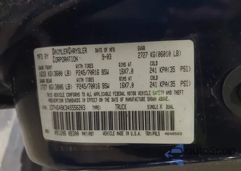 2004 Dodge Dakota Slt из США, поврежденный, VIN 1D7HG48K34S556203